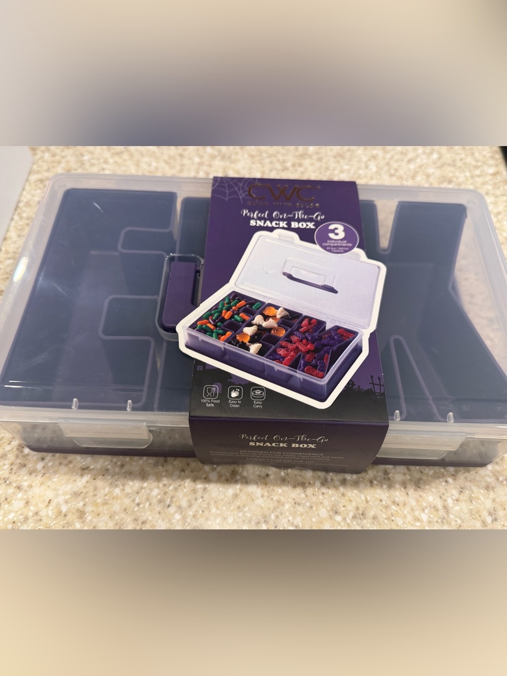 “EEK” Purple Snack Box – 3-Compartment Food Organizer-Halloween NWT!
